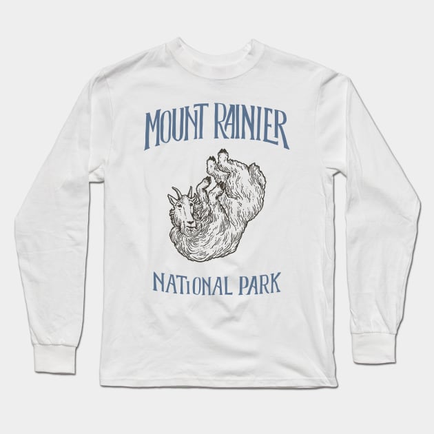 Mount Rainier National Park: Falling Mountain Goat Long Sleeve T-Shirt by calebfaires